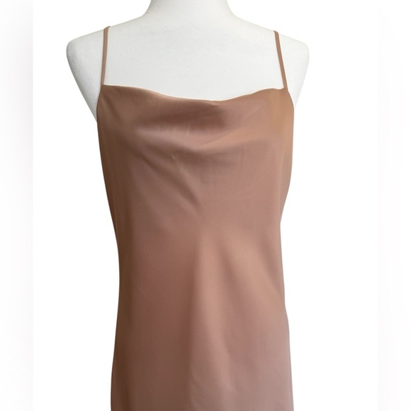 Banana Republic Satin Slip Dress S Tan Cowl Neck Midi Adjustable Straps NWT - Picture 5 of 10